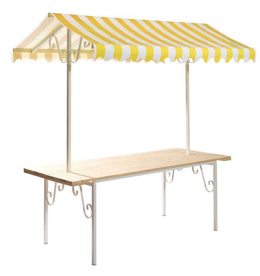 France Marktkraam geel-wit,  brandwerend PVC dekzeil, vurenhout, 205x136x222cm (LxBxH)