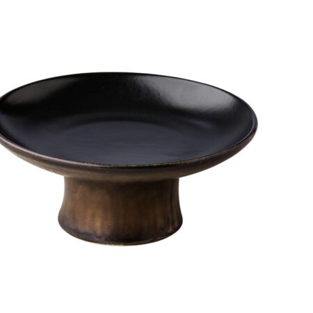 Bord zwart satijn op gouden hoge voet 20,3x8,7 cm