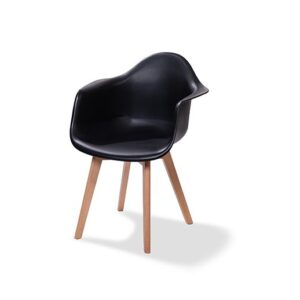 Keeve Stapelbare stoel zwart met armleuning, berkenhouten frame en kunststof zitting, 61,5x61x83cm (LxBxH), 505F02SB