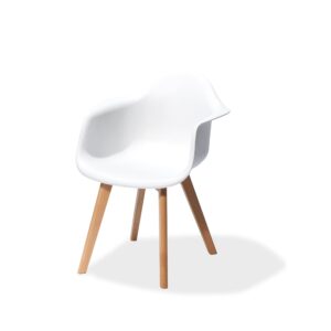 Keeve Stapelbare stoel wit met armleuning, berkenhouten frame en kunststof zitting, 61,5x61x83cm (LxBxH), 505F02SW